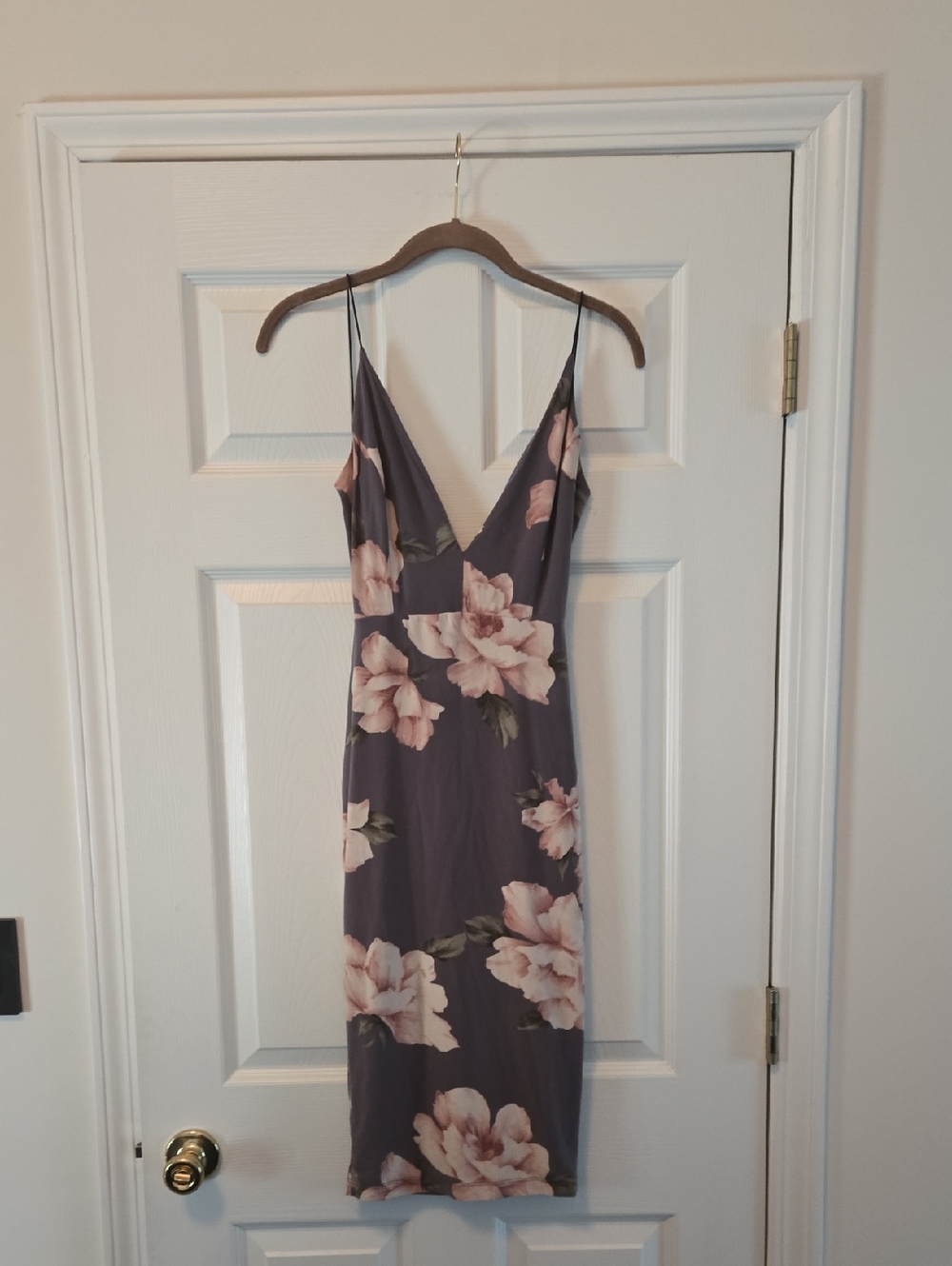 Fashion Nova Mauve Floral Slip Midi Dress with Pink Flowers